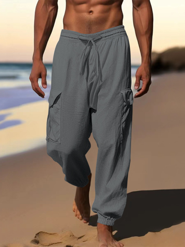 Versatile Cotton Cargo Trousers with Drawstring & Cuffed Hem - MENLL